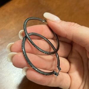 Kendra Scott Hoops in Gunmental with Gemstones